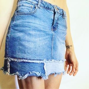 Distressed Denim Mini Skirt